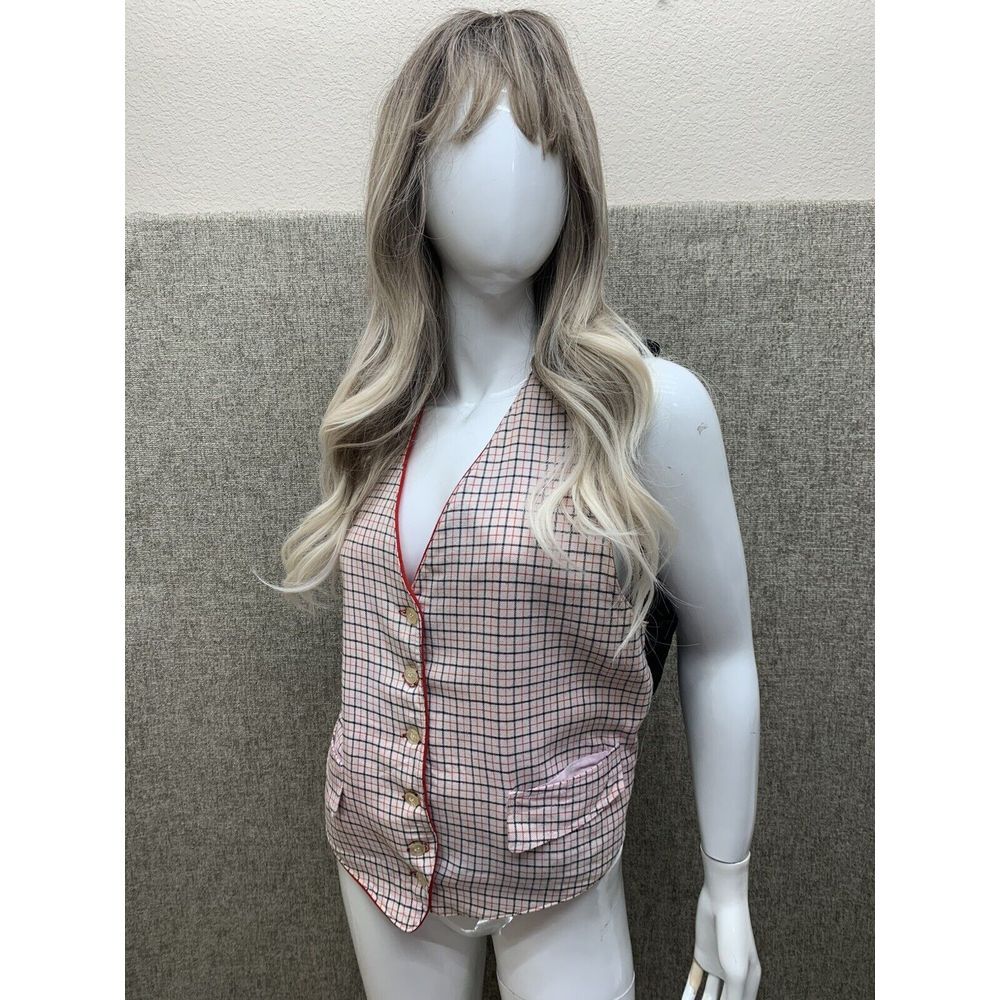 American Vintage Equestrian Vest Western Reversible Womens Red Plaid S/M - Picture 5 of 12